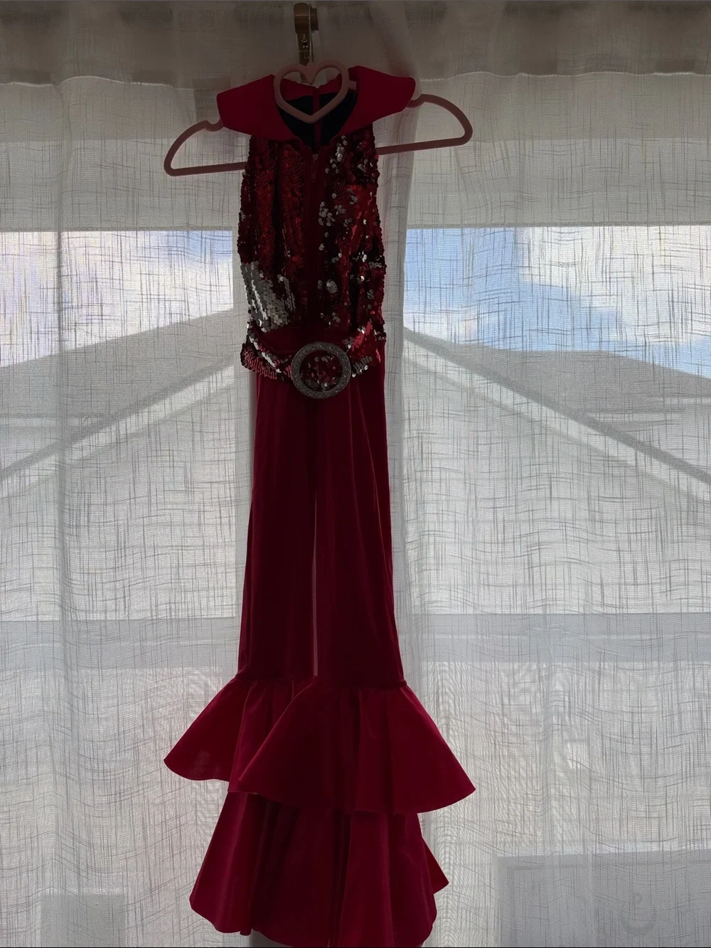 Weissman Red Sequin Ruffled Dance Costume